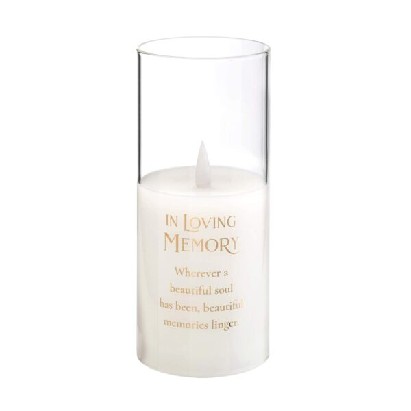 Lillian Rose Loving Memory Glass LED Candle with Sympathy Verse, 7″, Off white