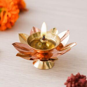 Golden Lotus Flower Shape Decorative Brass Diya