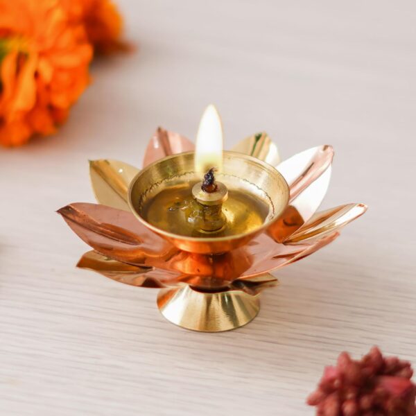 Golden Lotus Flower Shape Decorative Brass Diya
